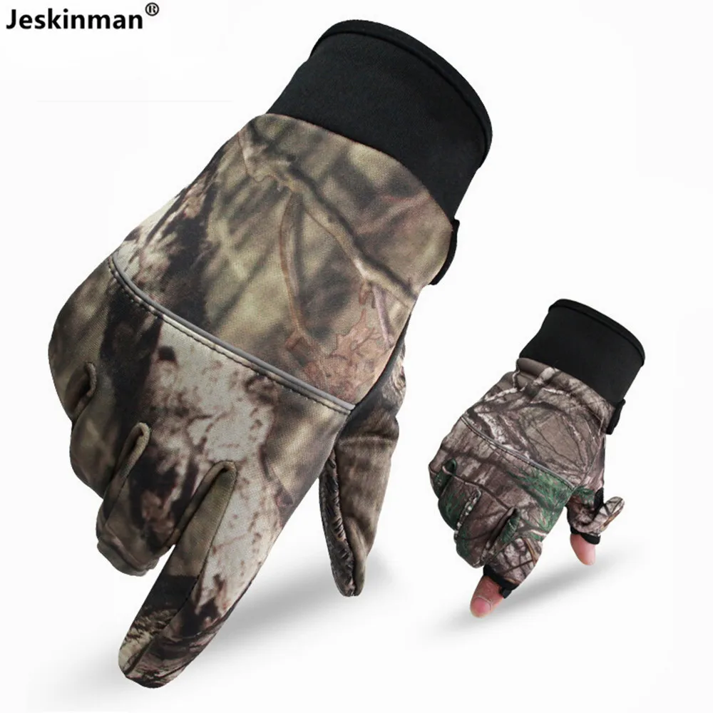 Autumn Winter Anti-Skid Gloves Tree Bionic Camouflage Hunting Gloves Two Finger Cut Fishing Gloves Thermal Full Finger Mittens