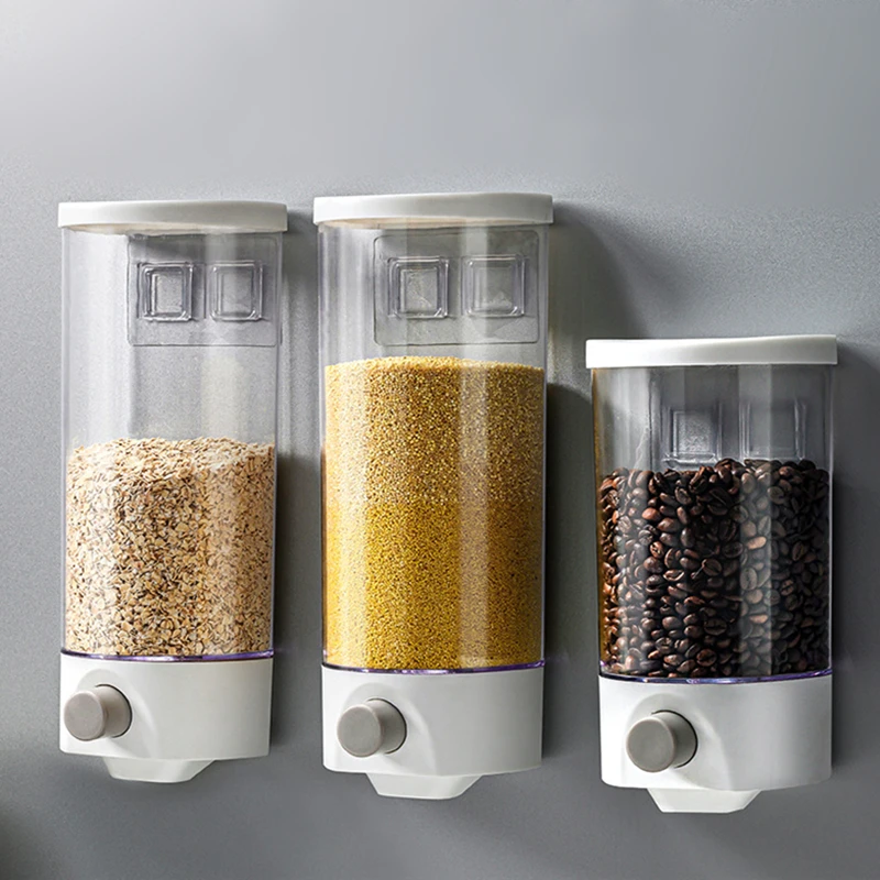 Wall-Mounted Plastic Storage Box Transparent Rice Bucket Bean Cereals Jar Sugar Spices Food Container Home Organizer