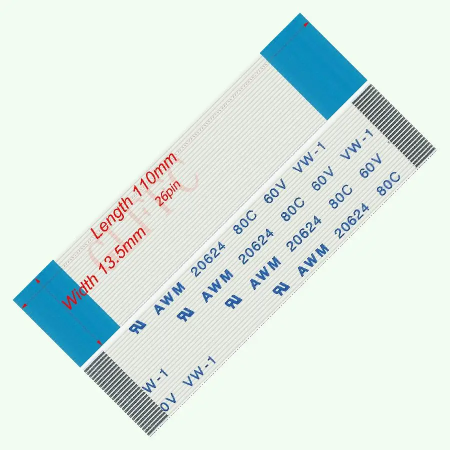 26pin 0.5pitch 110mm-185mm A-type Flexible Flat Cable FFC awm 20624 ROHS for TTL LCD DVD Computer