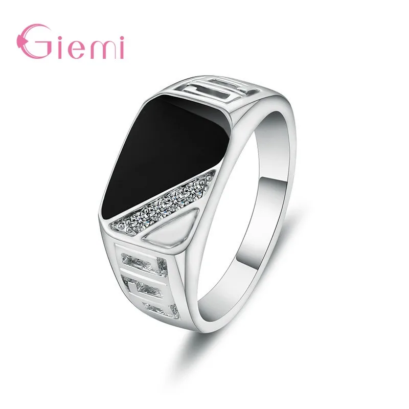 New Fashion 925 Sterling Silver Luxury Cubic Zircon Wedding Band Rings for Male Cool Men Accessories Jewellery