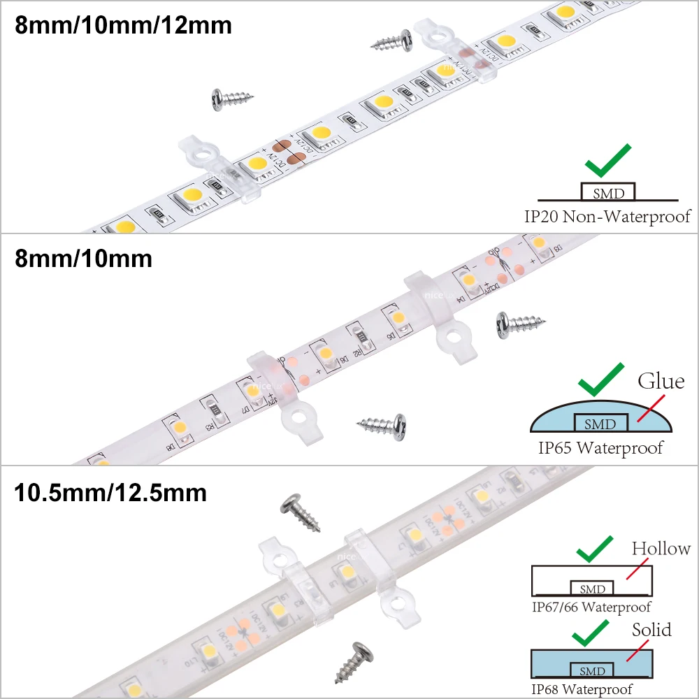 50 pcs LED Connector Clip For For IP67 IP68 IP65 IP20 Wire Fixing 8mm 10mm 12mm 10.5mm 12.5mm fixture Mounted Clip With Screws
