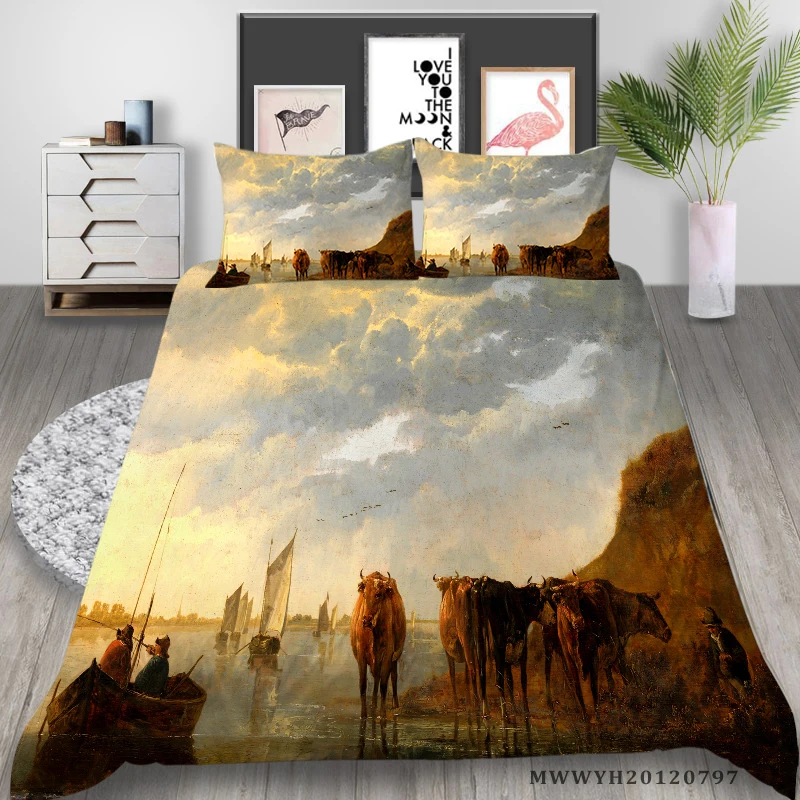 3D Oil Painting Bedding Set Queen Size Duvet Cover Set 2/3 Pcs Unique Design Bed Set Pillowcase Dropship