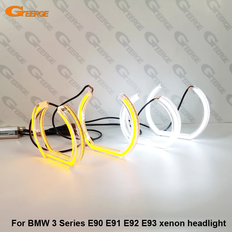 For BMW 3 Series E90 E91 E92 E93 Xenon Headlight Ultra Bright DTM Style LED Angel Eyes Halo Rings Day Light Turn Signal