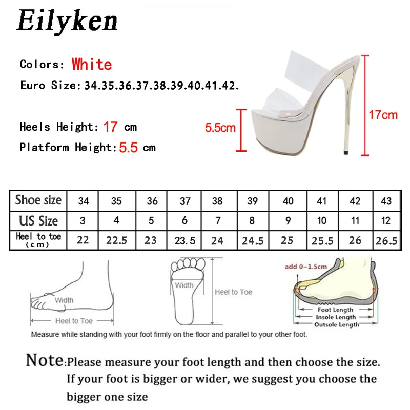 Eilyken Platform Women Thin High Heels Slippers 2024 Summer Sexy PVC Transparent Shoes Club Stripper Party Dress Sandals White