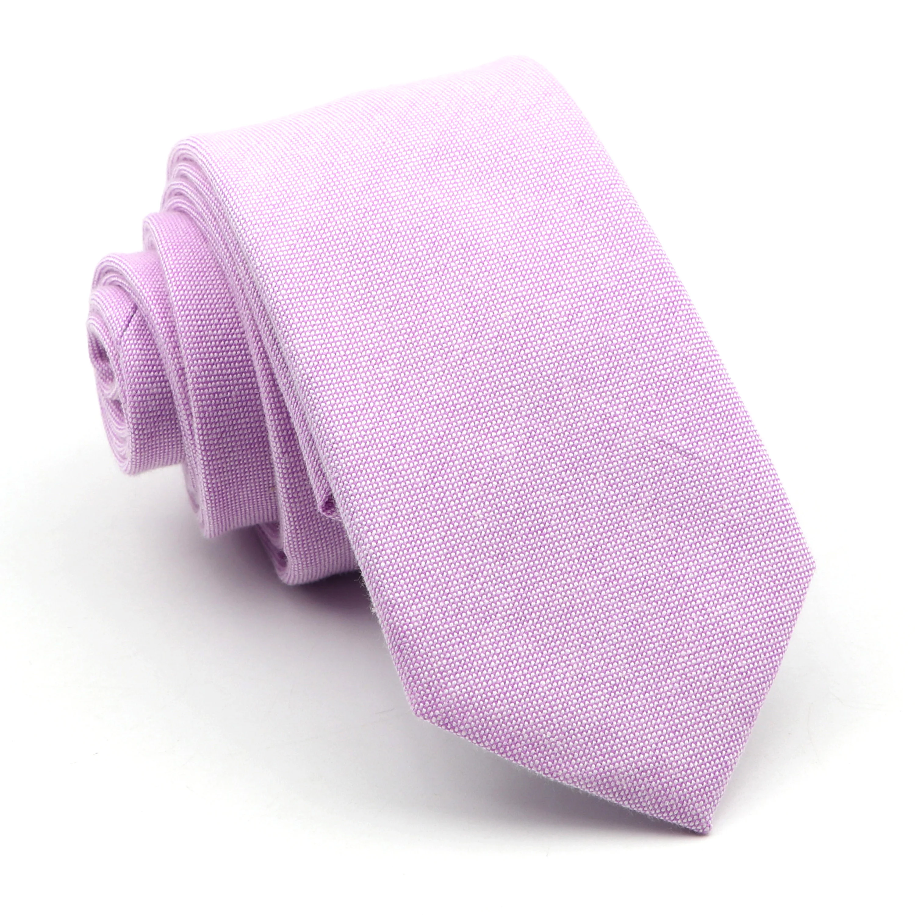 New Colorful Men's Solid Color Necktie 100% Cotton 6.5CM Skinny Pink Green Sky Blue Wedding Party Tie Gift Cravat Men Accessory