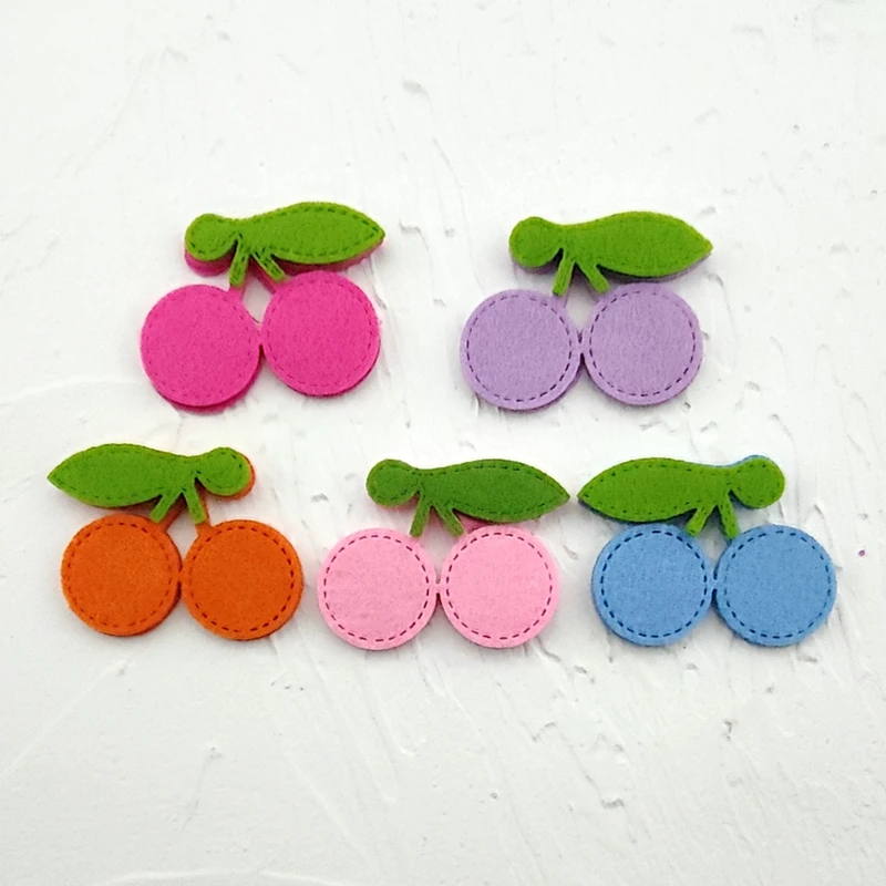 50Pcs/Lot 5*3.8CM Cherry Padded Appliques For children Hair Clip Accessories DIY Kid Patches