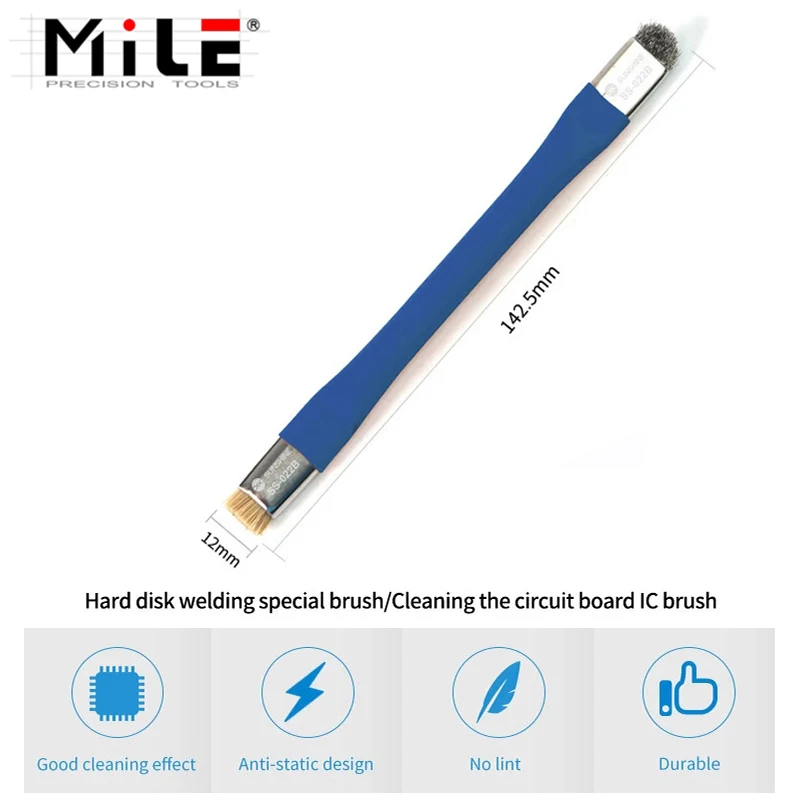 SS-022B Double-Head Brush With Bristle Superfine Steel Wire Mobile Phone Repair IC Pad Motherboard Cleaning Removal Glue Tool