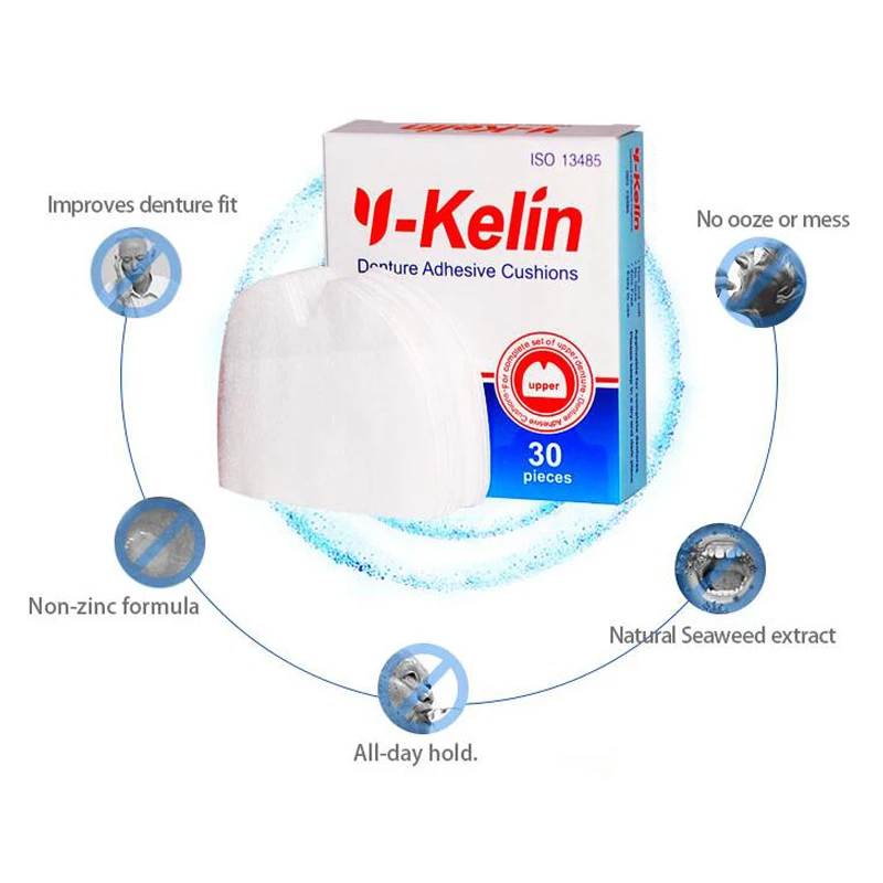 Y-Kelin Denture Adhesive Cushions Upper 60 Pads, 2 pack, Soft  Cushion, Last All Day & Protect Gums