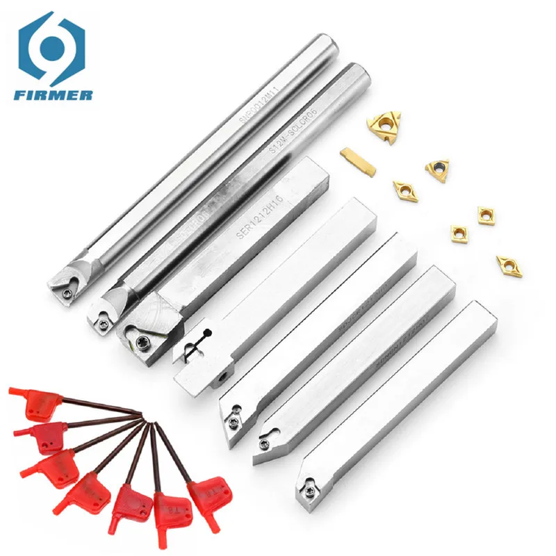 Upgrade 50HRC 21pcs 12mm Turning Tool Holder Lathe Boring Bar + Carbide Insert + Wrench Set Durable