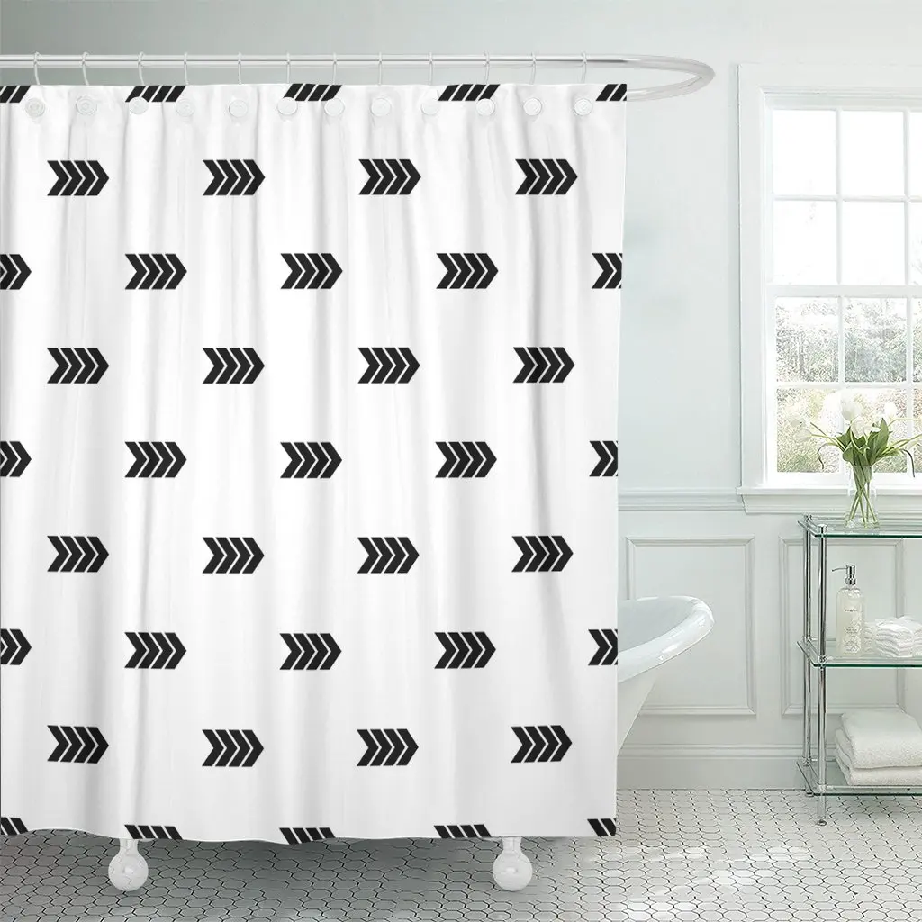 Black Right Modern Arrow Pattern Simple of for White Shower Curtain Waterproof Polyester 72 x 78 inches Set with Hooks