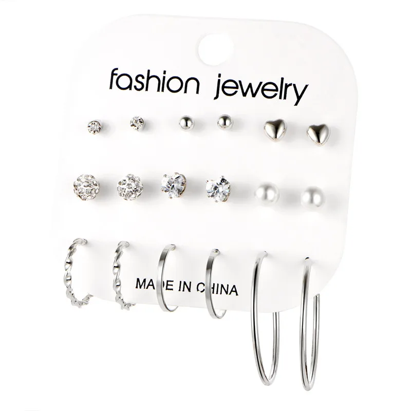 Hot 12 pairs/set White Simulated Pearl Earrings Set For Women Wedding Bride Ball Stud Earrings Bijouteria brincos Bijoux Jewelry