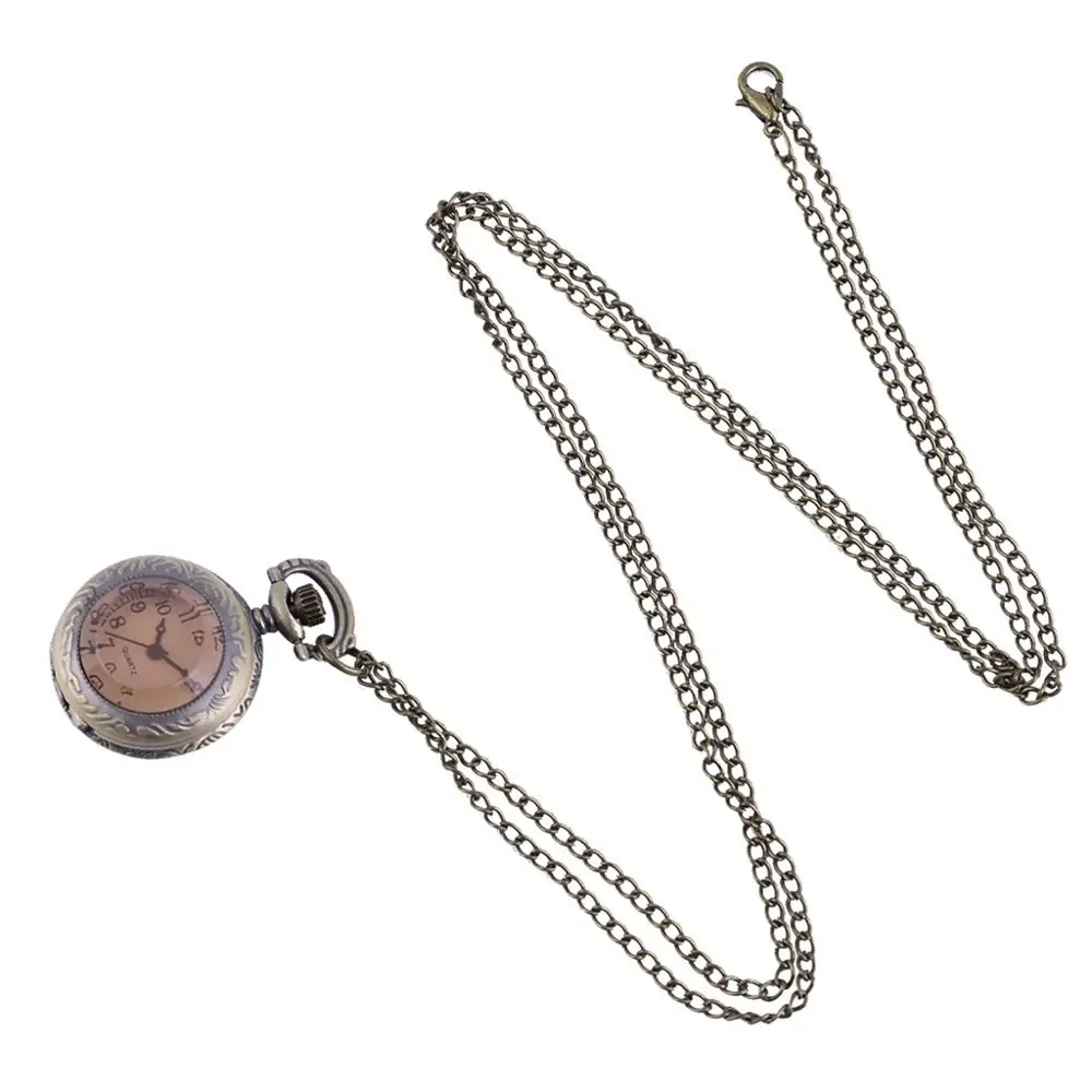 6046Trend retro mini brown glass open cover pocket watch with chain accessories for men and women