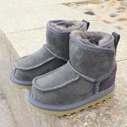 Botas de cuero genuino para niños y niñas, botines de piel de oveja, zapatos de invierno antideslizantes, fondo suave, botas de nieve transpirables