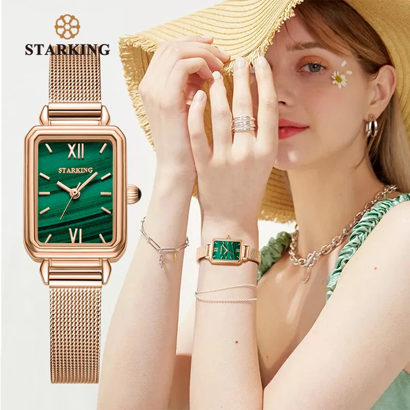 STARKING Top Brand Women Quartz Watch Japan Movt Rectangular Small Green Ladies Girls Bracelet ultra-thin waterproof Wristwatch