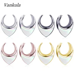 Vankula 2PCS New Stainless Steel Saddles Weights With White Shell Piercing Earrings Ear Gauges Expander Body Jewelry Plugs
