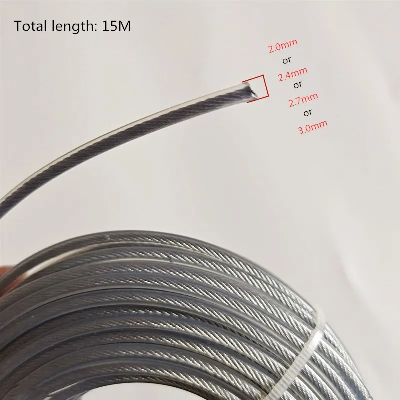 2.0/2.4/2.7/3mm Steel Wire Grass Trimmer line Rope Strimmer Brushcutter Trimmer Cord Line Roll 15m Length For Garden Tool Parts