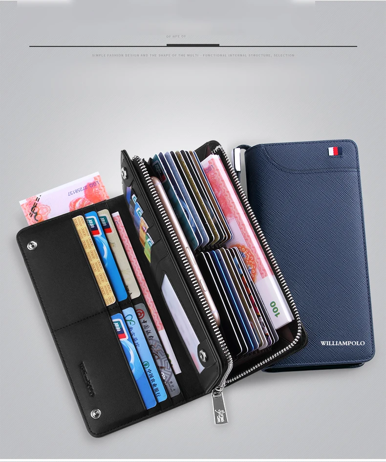 Long Wallets for Men Genuine Leather Phone Holder Purse Card Holder Minimalist Business Large Capacity Card Bits Luxury Brands