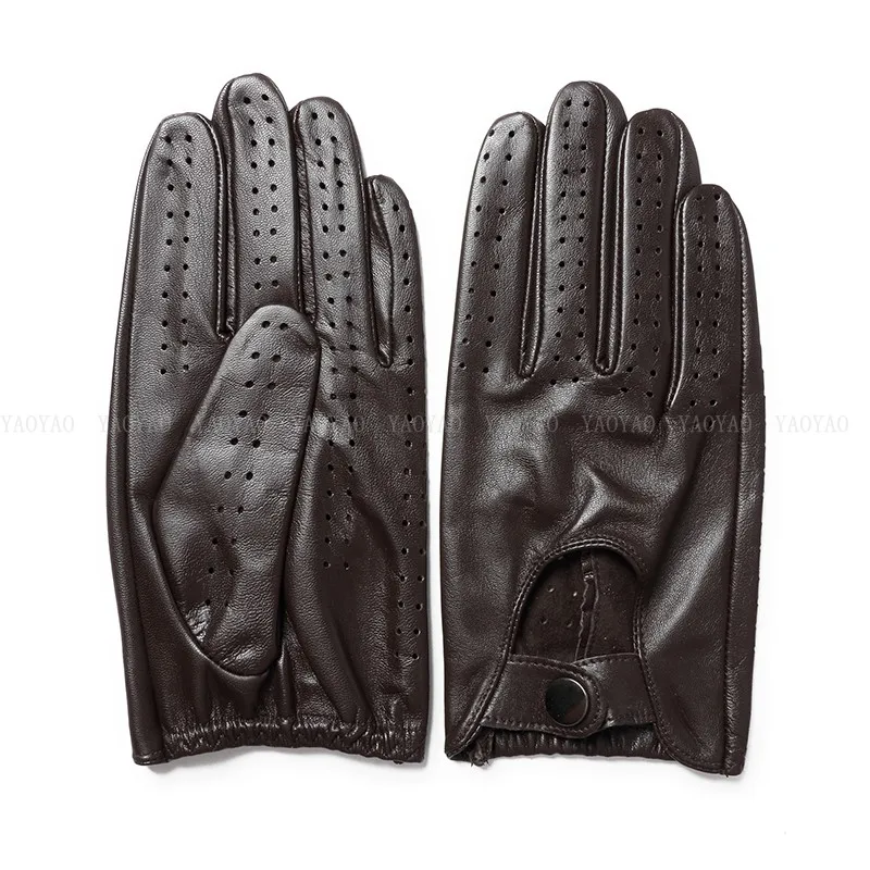 Classic Men Genuine Leather Gloves Male Real Goatskin Full Finger Guantes Pure Color Riding Cycling Luva Black Gym Thin Eldiven