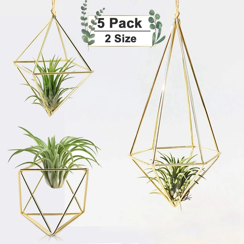 5 Packs Air Plant Holder Mini Metal Tabletop Himmeli Decor Modern Geometric Planter Tillandsia Air Fern Display Stand