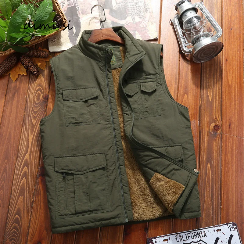 DIMUSI Winter Men Vest Casual Fleece Warm Waistcoats Mens Thermal Vests Jackets Man Army Windbreaker Sleeveless Jackets Clothing