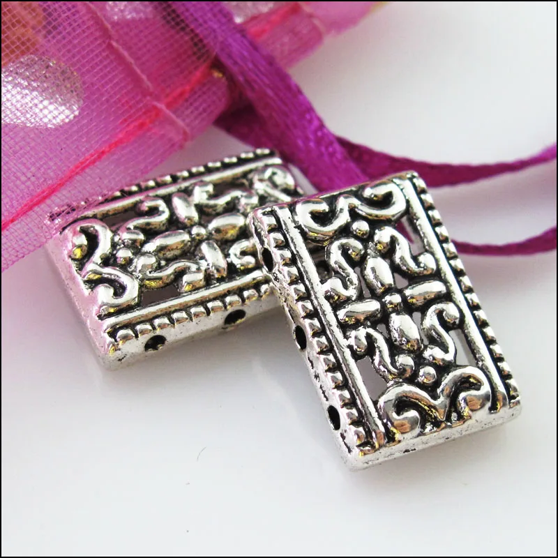 15 New Charms 2-2 Holes Flower Bar Spacer Beads Connectors 12x17.5mm Tibetan Silver Tone