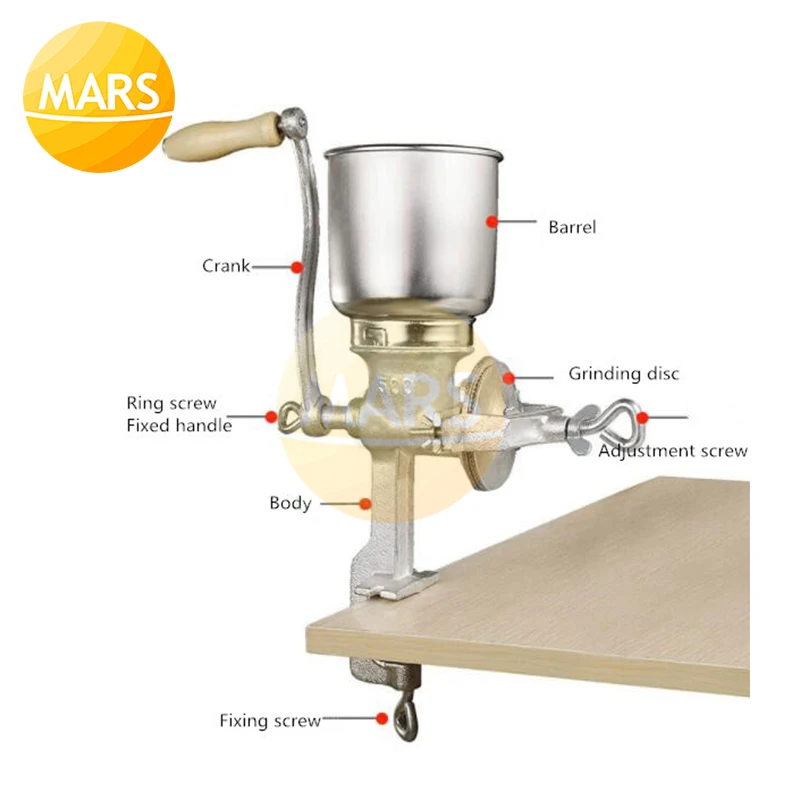 Household Manual Grains Grinding Machine Medicinal Material Walnut Peanut Crusher Adjustable Corn Flour Malt Mill Grinder