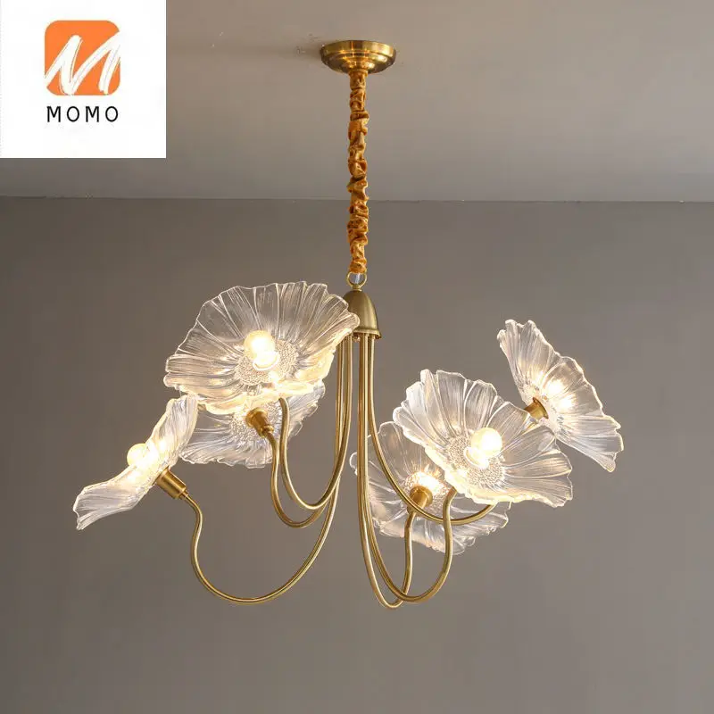 Living Room Chandelier Modern Simple Home Light Luxury Glass Lotus Leaf Study Bedroom Light Designer Nordic Restaurant Lamps