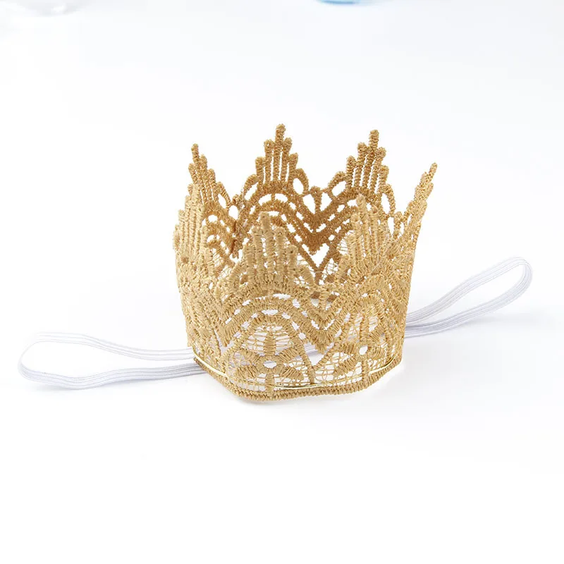 Yundfly Gold Lace 3D Crown Baby Headband Newborn Girls Elastic Tiara Hairband Birthday Gift Photography Props