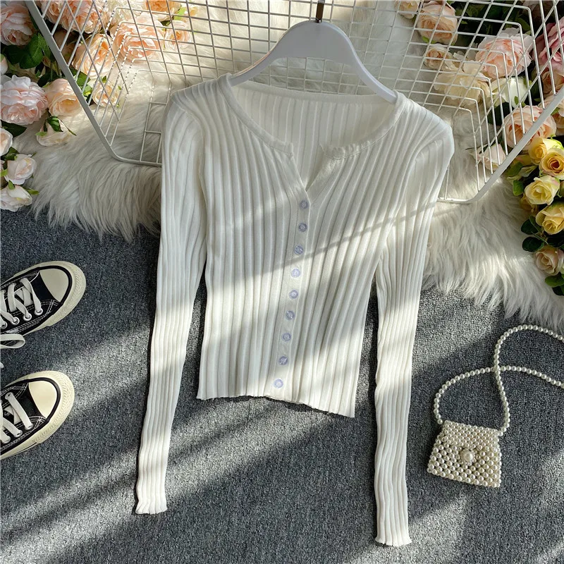 Knitted Tees Solid Black Casual Long Sleeve Vintage Green Tops For Women Pink Mujer Camisetas Striped Tshirt Female Clothing