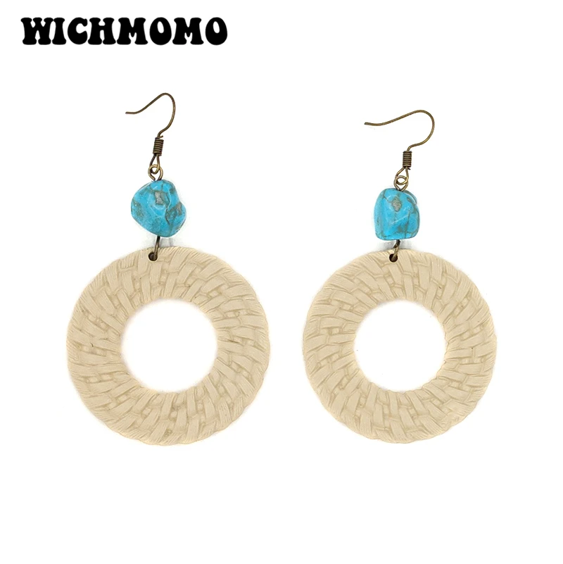 New Fashion 43mm Imitation Rattan Knit Round Off-white Ethnic Earrings for Women's Fashion Jewelry Gifts Date and Party