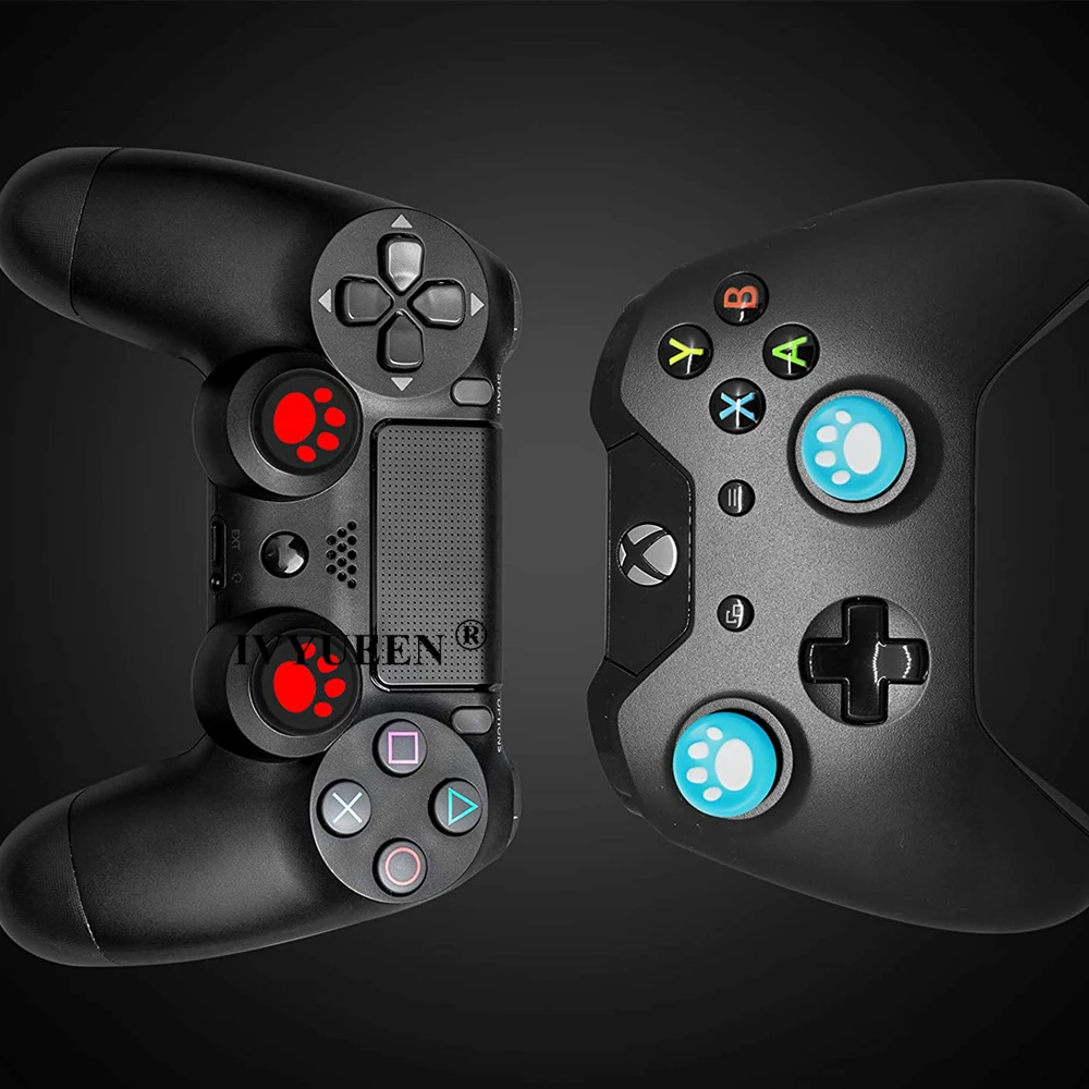 IVYUEEN 4 pcs Cat Paw Rubber Silicone Analog Thumb Sticks Grips Caps Cover for Dualshock 4 PS4 Pro Slim Controllers Accessories