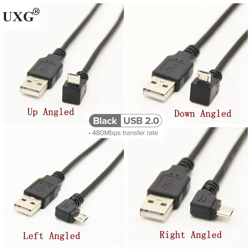 30cm USB 2.0 A Male to Left Right 90 Degree Angle Micro Usb Cord USB Data Cable Adapter Connector Up/Down/Left/Right Cable Style
