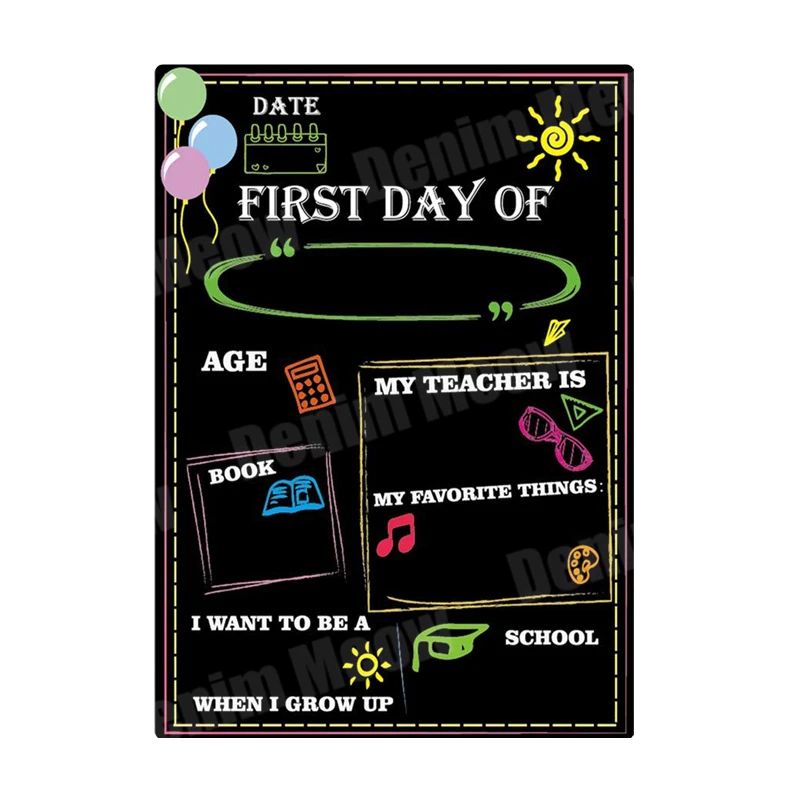 Customized Chalkboard with Liquid Chalk Markers, Reusable Metal Sign, Easy Clean Decoration for Kids, First Day, N307