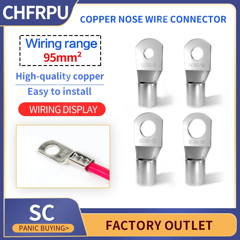 5pcs SC95-8/10/12/14 Tinned Copper Cable Lug Kit Bolt Hole Battery Terminals copper nose Wire connector Cable lugs