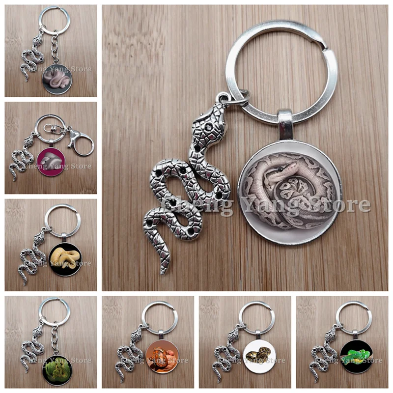 New Fashion Snake Cobra Pendant Round Glass Keychain Jewelry Gift DIY Keychain