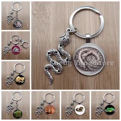 New Fashion Snake Cobra Pendant Round Glass Keychain Jewelry Gift DIY Keychain