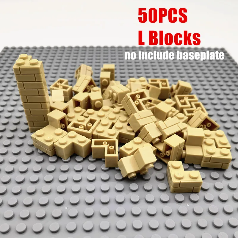 50PCS City Wall Blocks mattoni per MOC House Thick 1*2 1*4 L Dots accessori per città fai da te porta finestra costruzione mattoni pareti