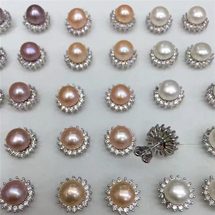 

Wholesale 100pairs/lot Hot Cheap Real Freshwater Pearl Earrings Silver Plated Stud Earrings Nice Party Wedding Gift