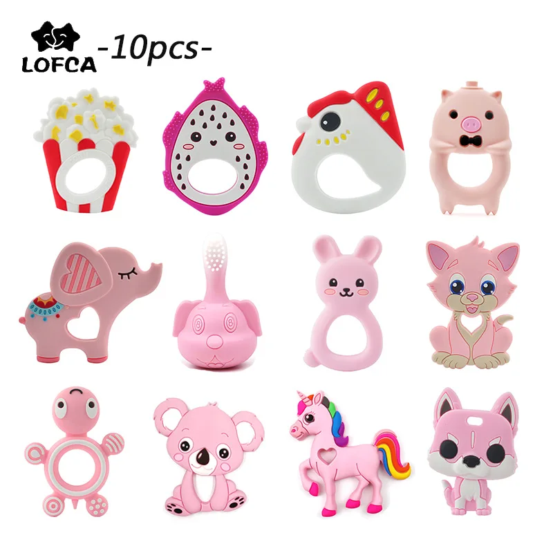 

LOCAL 10 pieces/ lot Silicone pendant Teether Penguin Monkey Pendant Raccoon Toy Giraffe Necklace For Silicone Lion Elephant