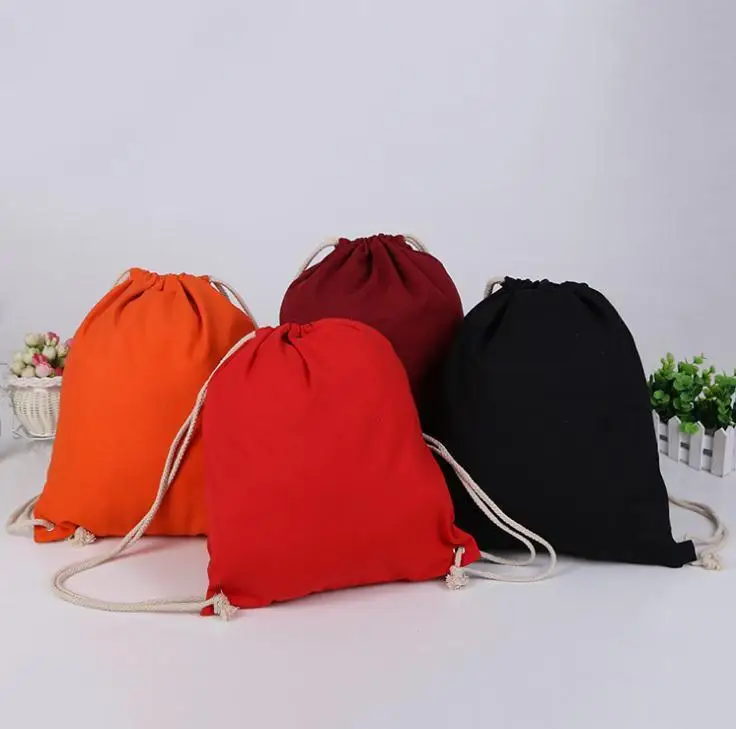 Canvas Rope Pulling Backpack Bag Halloween Handbag Shopping Cotton Canvas Tote Shoulder Bags Drawstring Storage Bag Wholesale