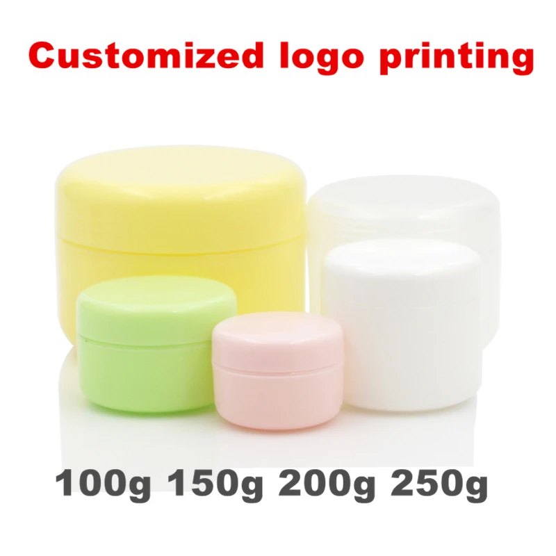 

30pcs customized logo printing 100g 150g 200g 250g PP Makeup container jar with Lids and inner lid 3.5oz 7oz Balm unguent Pots