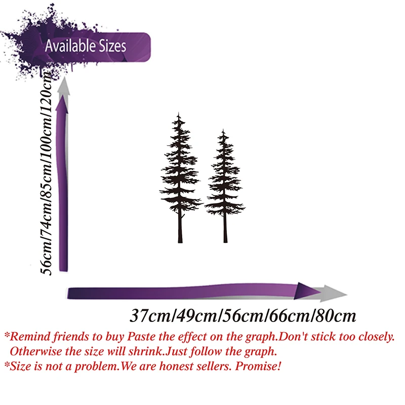 Large 2Pcs Pine Tree Wall Decal Living Room Bedroom Jungle Woodland Wildlife Travel Forest Trees Wall Sticker Kids Room
