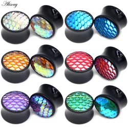 Alisouy 2PCS Fish scale Acrylic Women Men Ear Expanders Gauges Flesh Double Flared Ear Plugs and Tunnels Body Piercing Jewelry