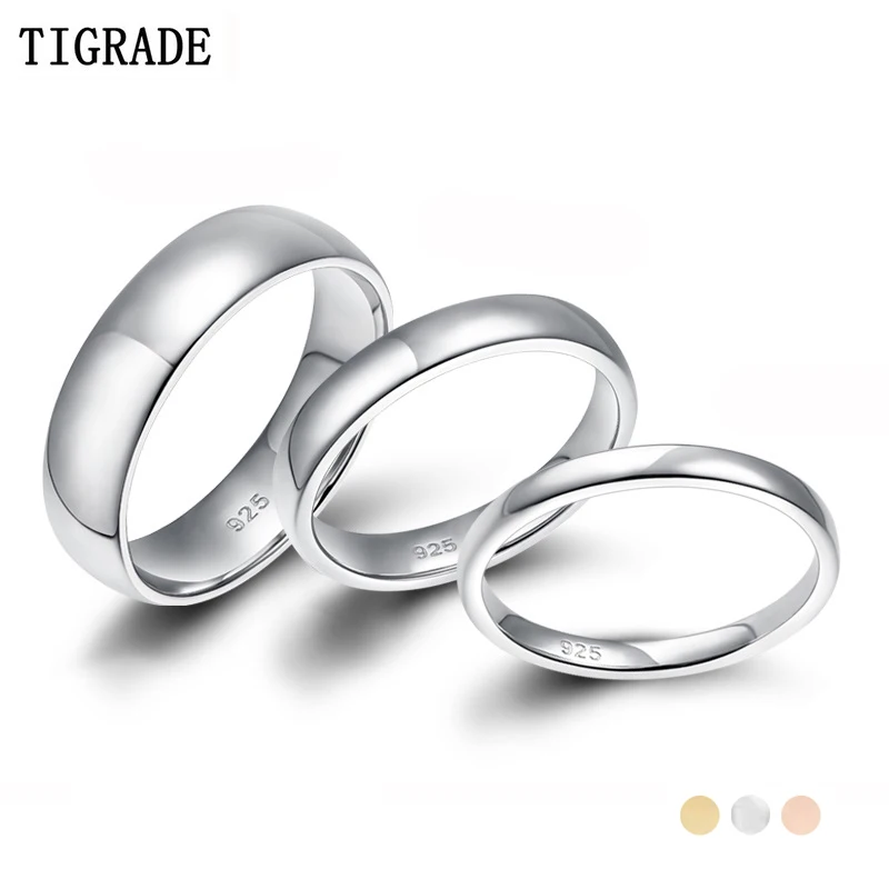 Tigrade 2/4/6mm mulheres anel de prata alta polido aliança de casamento 925 anéis de prata esterlina simples de noivado bague jóias femininas