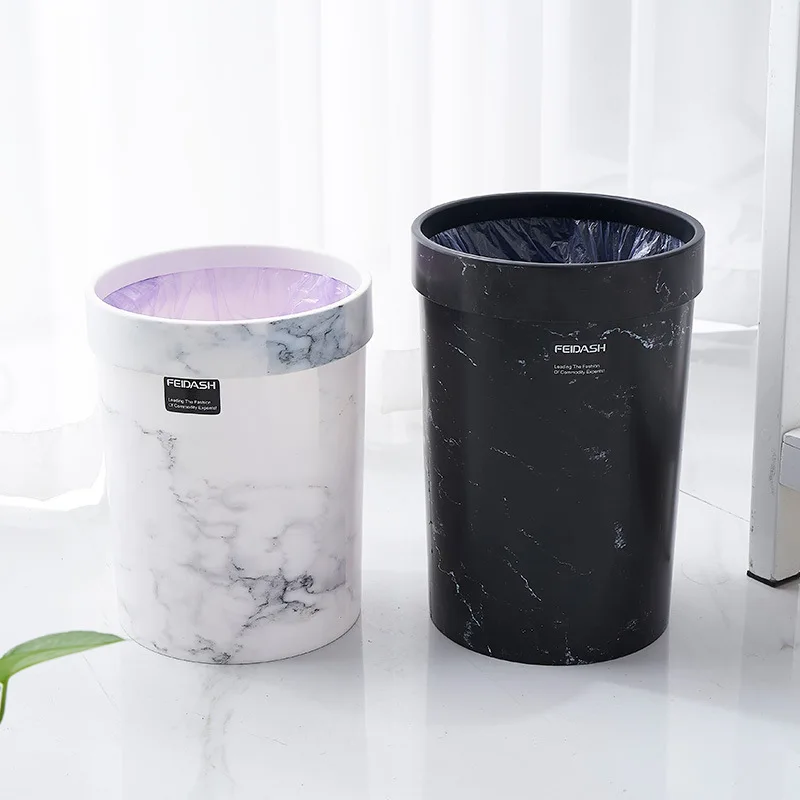 Marble Pattern Plastic Trash Can Without Lid European Style Dustbin Office Garbage Bucket Living Room Bedroom Waste Bin