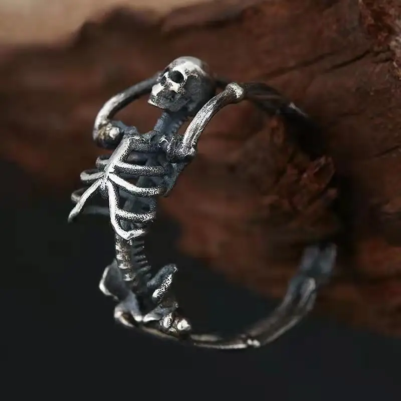 Fashion Trend Classical Personality Creative Retro Gothic Jumping Skull Open Ring Punk Hip Hop Rock Gift for Men and Women