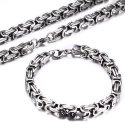 Men\\\\\'s Fashion Stainless Steel Necklace and Bracelet Set Heavy Metal Emperor Chain Rock Punk Jewelry