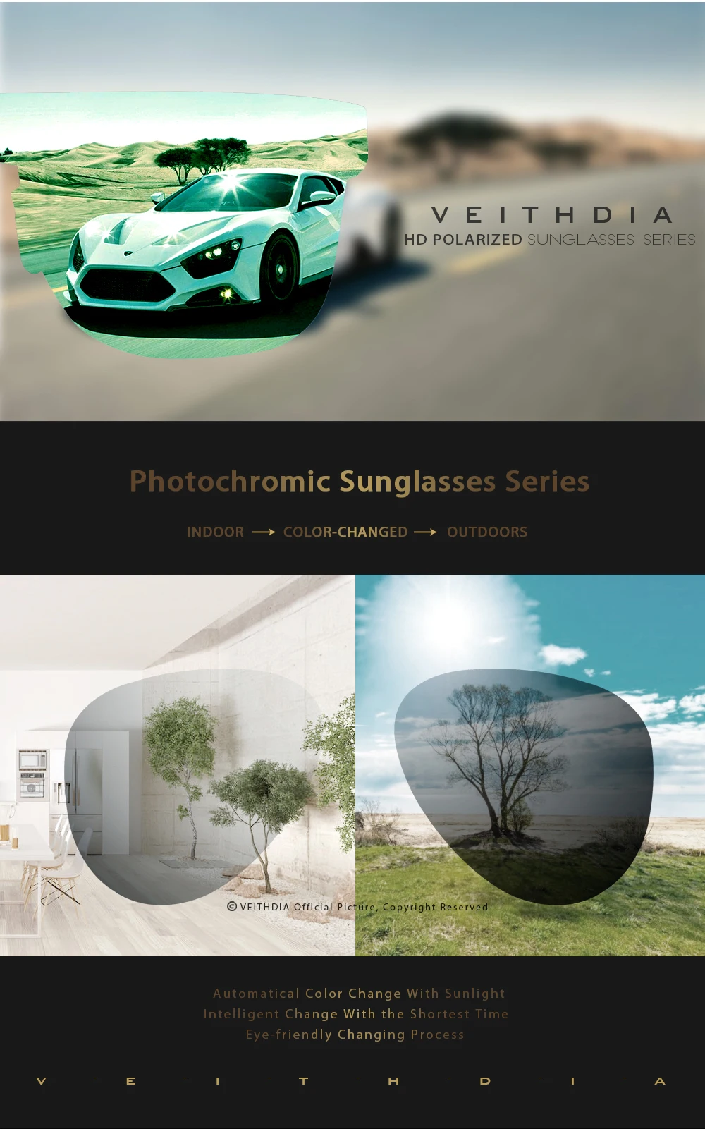 VEITHDIA Männer Sonnenbrille der Aluminium Photochrome Frauen Polarisierte UV400 Objektiv Mode Fahren Outdoor Brillen Männlichen Sonnenbrille 6699 – Detail 16