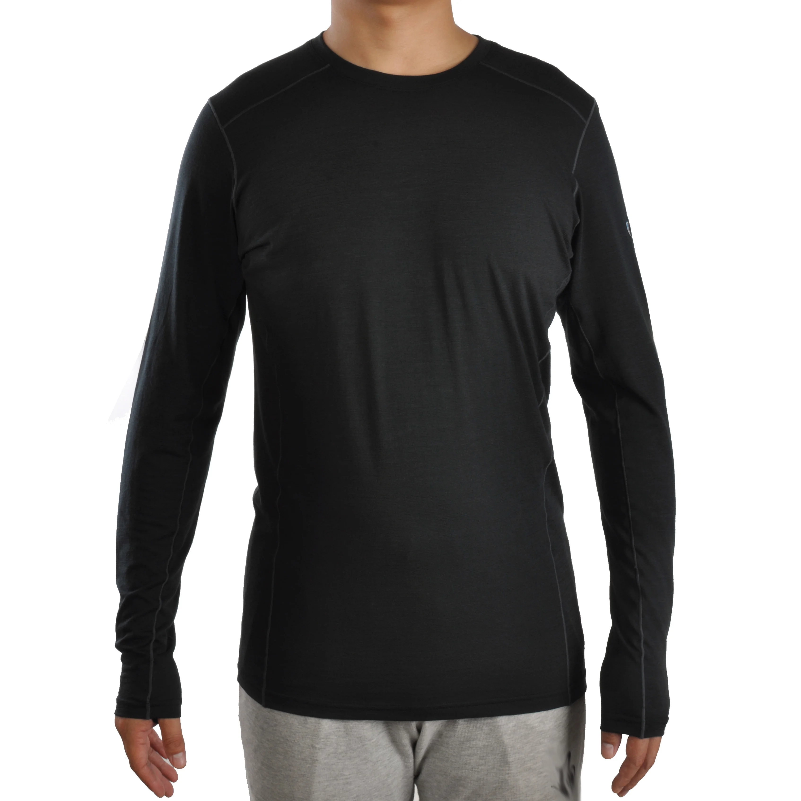 Jersey de manga larga de mezcla de lana merina para hombres, deportes al aire libre, fitness, fondo, transpirable y de secado rápido