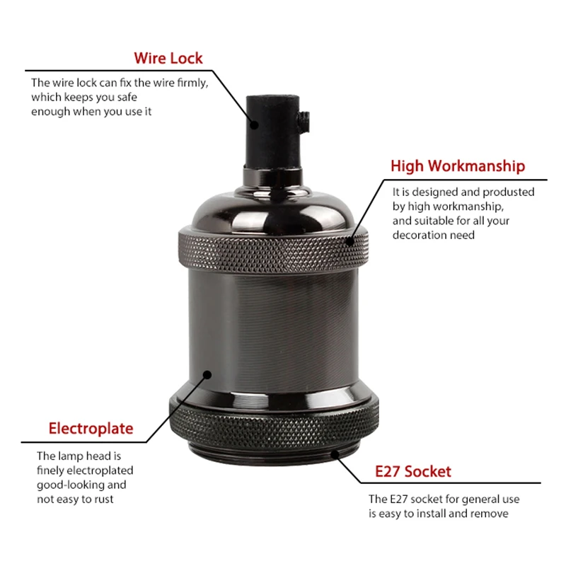 Lampada Edison Vintage E27 presa lampade a sospensione retrò lampadina presa a vite Base in alluminio lampada industriale retrò portalampada